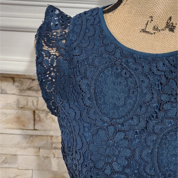 Loft teal full lace overlay flutter sleeve bodycon dress size‎ 2 new!! - Picture 5 of 7